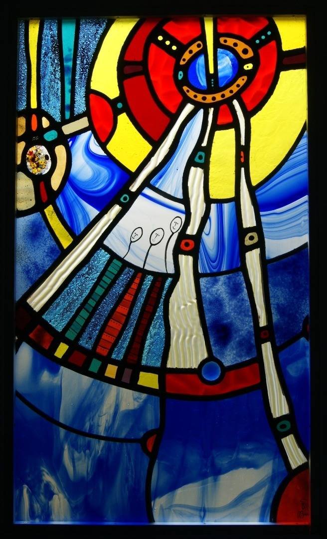 Vitrail pour un intérieur de Rochefort suivant la technique tradionnelle. Stained glass architecte décorateur intérieur