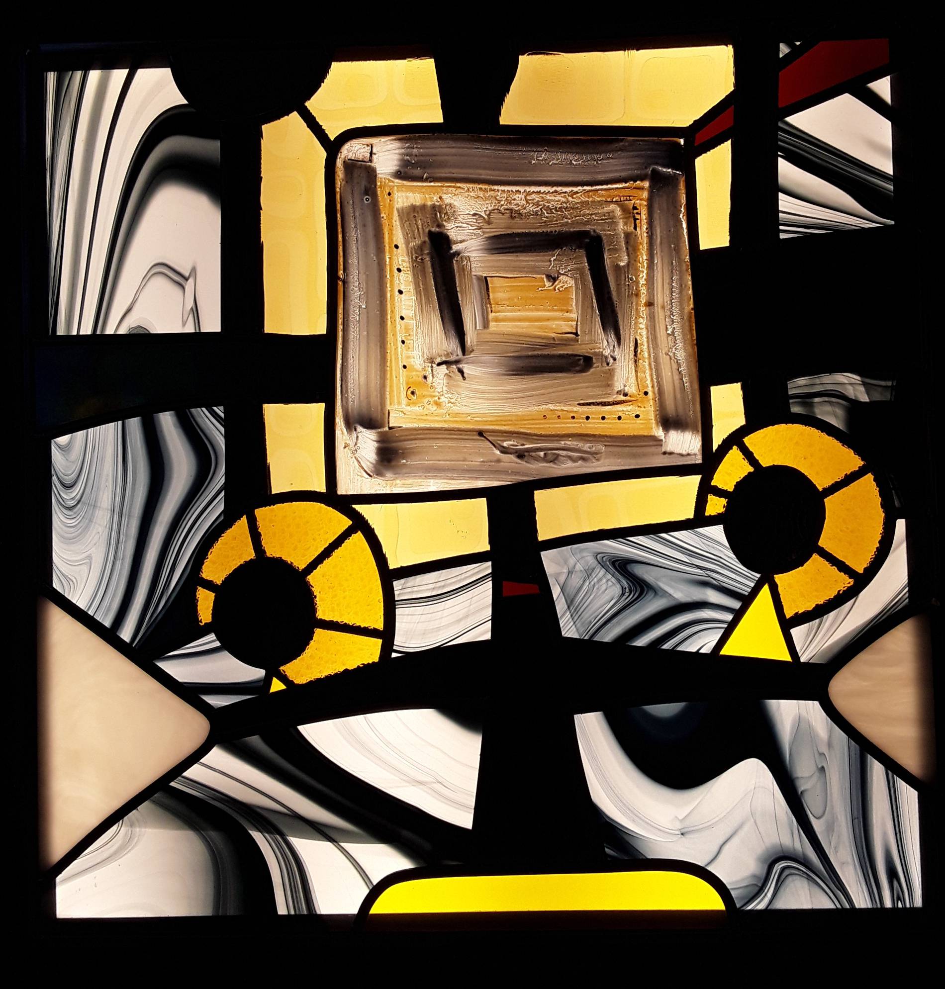 vitrail géométrie sacrée contemporain verre clair stained glass verre clair