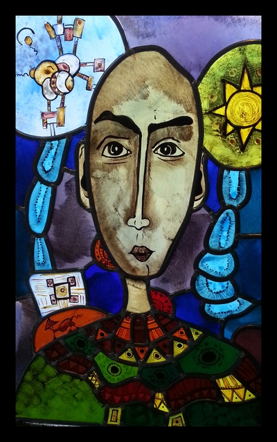 autoportrait vitrail contemporain verre clair stained glass 